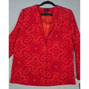 Studio G Silk Blazer NWT Medium Red Patterned Mandala Maximalist Power Jacket